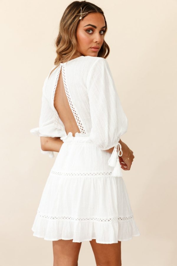 Antonia Half Puff Sleeve Crochet Detail Dress White Online