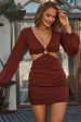 Annecy Long Sleeve Cut-Out Waist Mini Dress Chocolate Online