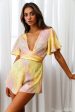 Unconditional Plunging Wrap Style Romper Marbled Tie Dye Pink Yellow Fashion