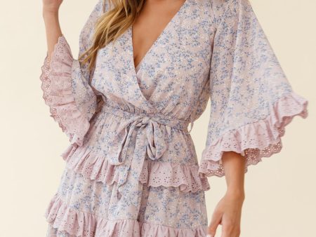 Tulsa 3 4 Sleeve Waist Tie Frill Dress Floral Print Pink Online now