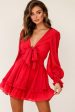 Anthea Bow-Tie Front Layered Frill Dress Red Online now