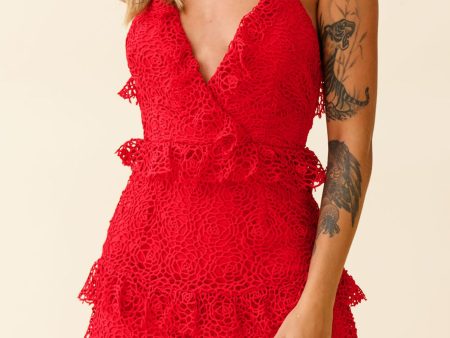 Airlie Halterneck Open Back Lace Dress Red For Sale