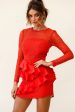 Aramis Long Sleeve Lace & Ruffle Detail Dress Red Fashion