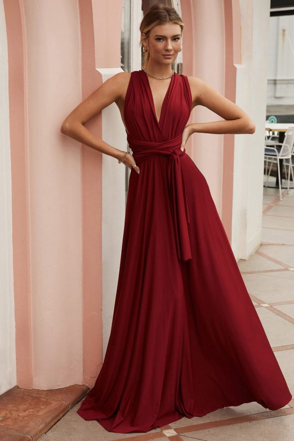 Ariana Multiway Maxi Dress Maroon For Cheap