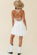 Allegra Fluted Hem Lace-Up Back Dress White Cheap