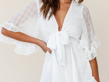 Athira Tied Bust Flared Sleeve Frill Romper White Online