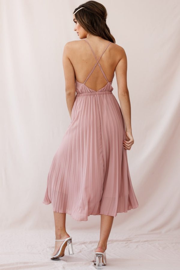 Artemis Accordion Pleat Strappy Back Midi Dress Blush Online Sale