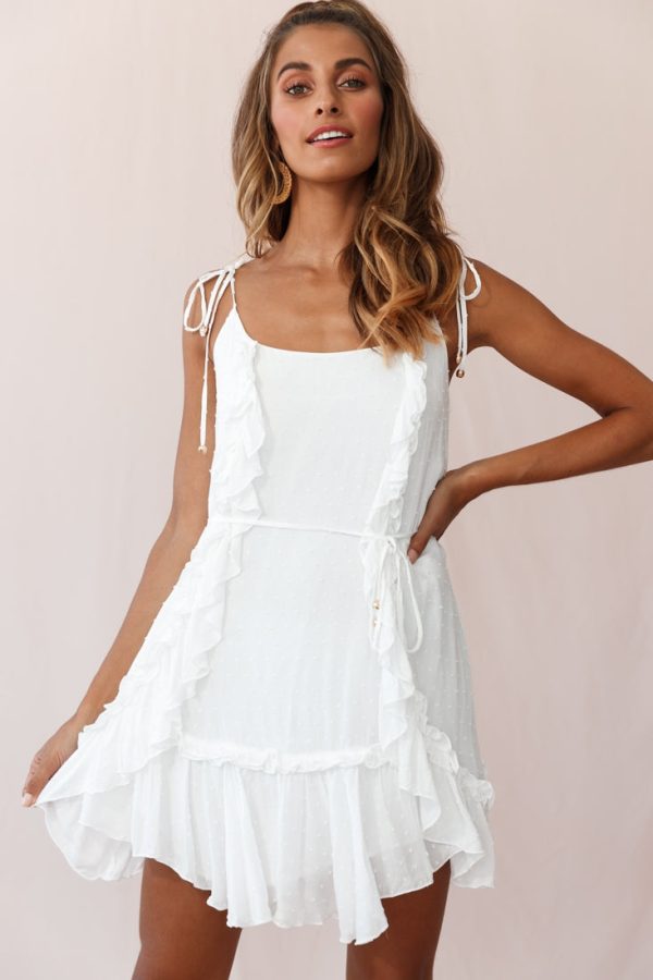 Wish Fluted Hem Lace-up Back Dress White For Sale