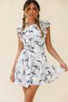 Wilton Ruffle Shoulder A-Line Dress Floral Print White Sale