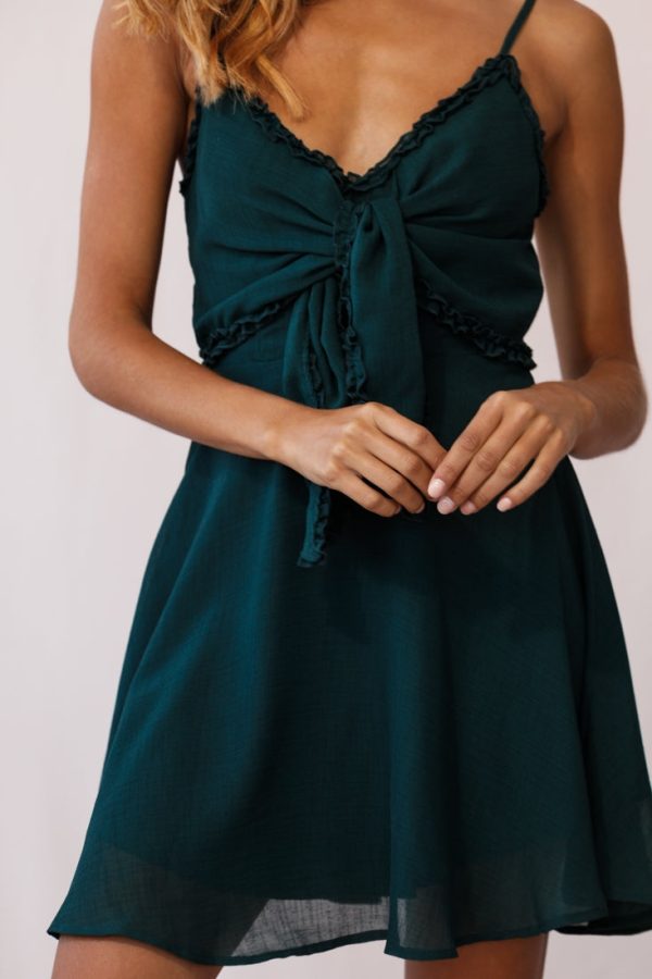 Zeta Bust Tie A-Line Dress Forest Green Online Sale