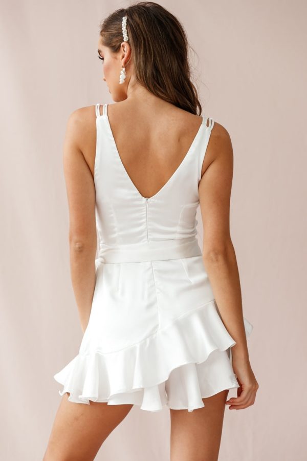 Wishful Thinking Plunging Neckline Ruffle Hem Romper White For Cheap