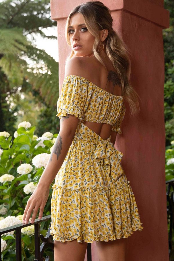 Alexi Frill Trim Mini Skirt Sunflower Print Yellow Online now