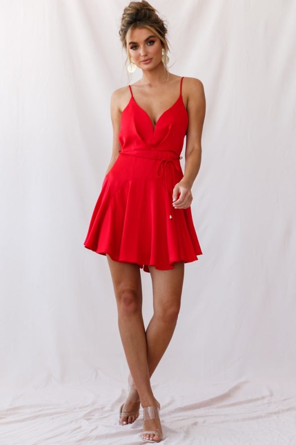 Valley Ruffle Tie-Up Back Dress Red Hot on Sale