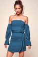 Veronica Off the Shoulder Bell Sleeve Dress Teal For Discount