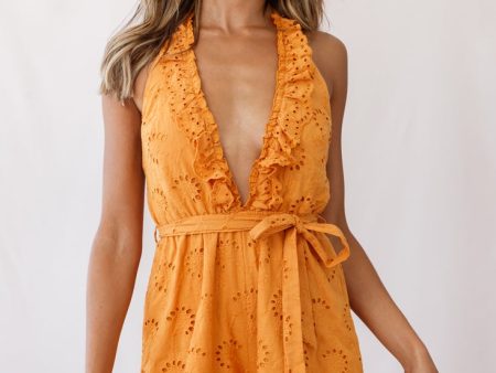 Alessandra Frill Halterneck Broderie Anglaise Romper Sunset on Sale