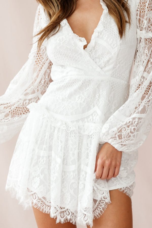 Albany Lace Up Back Frill Dress White Supply