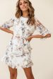 Wife Me Crew Neck Ruffle Insert Dress Floral Print Beige Discount