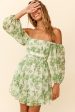 Abby Off-Shoulder Tie-Up Back Dress Floral Print Green Online