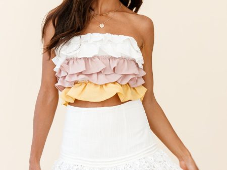 Adrielle Lace Detail Fluted Hem Mini Skirt White on Sale