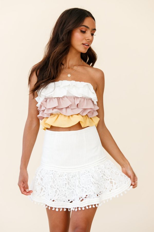 Adrielle Lace Detail Fluted Hem Mini Skirt White on Sale