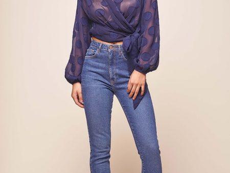 After Hours Sheer Wrap Blouse Navy Online