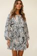 Angelini Long Sleeve Waist Tie Dress Floral Print Navy Online Hot Sale