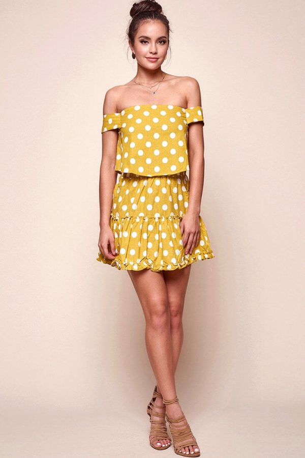 Alexi Polka Dot Off The Shoulder Top Yellow Mustard For Discount