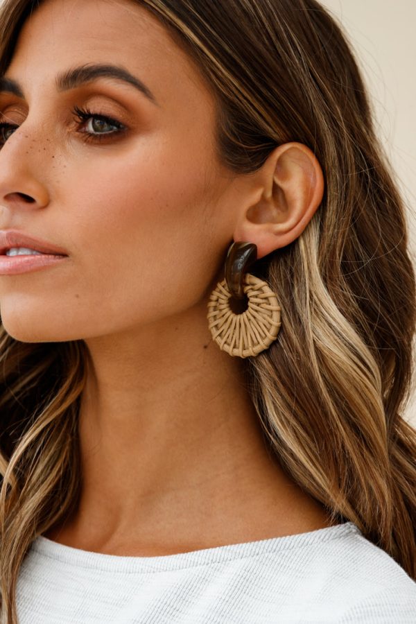 Zulu Faux Straw Earrings Tan Online now