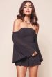 Viva Off the Shoulder Angel Bell Sleeved Romper Black Discount