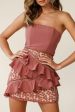 Aramis Strapless Lace & Ruffle Detail Dress Brown Fashion