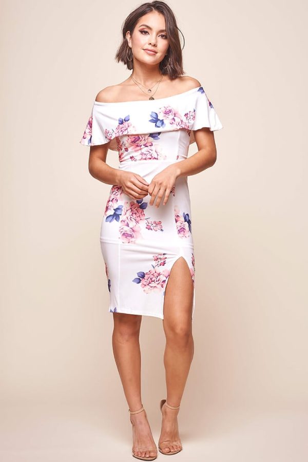 Alina Tiered Off Shoulder Dress White Floral Online Hot Sale