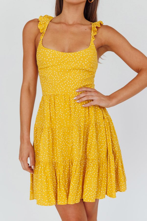 Allegra Fluted Hem Lace-Up Back Dress Yellow Discount