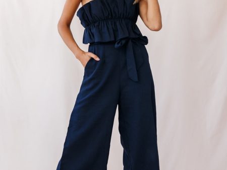 Thea Ruffle Crop Top Jumpsuit Navy Sale