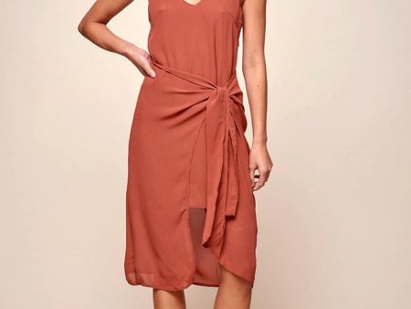 Allyson Waist Tie Slip Dress Rust Online