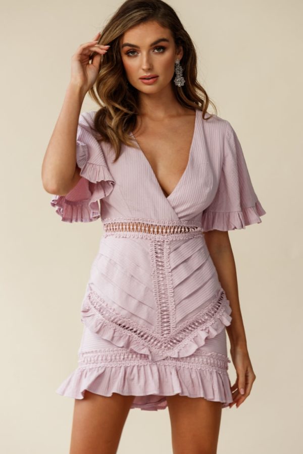 Walk This Way Short Sleeve Ruffle Detail Dress Blush Hot on Sale