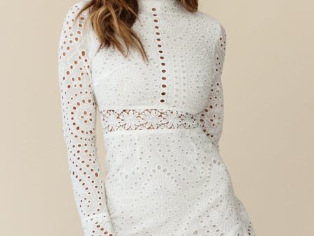 Anglaise Embroidered Long Sleeve Turtleneck Dress White Online Sale