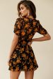 Wonderland Wrap Front Tea Dress Floral Print Black Mustard Online