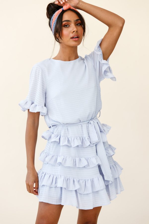 Zipporah Short Sleeve Layered Ruffle Dress Grey Supply