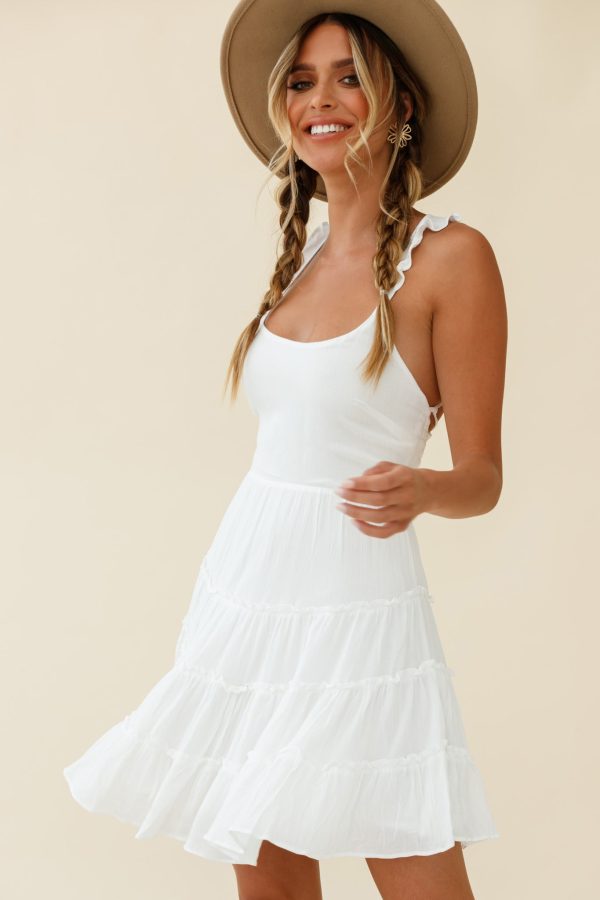 Allegra Fluted Hem Lace-Up Back Dress White Cheap