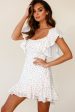 All Or Nothing Flounce Sleeve Lace-Up Back Dress Spot Print White Rose Discount