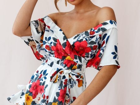 Ambrosia Off-Shoulder Floral Romper White Discount