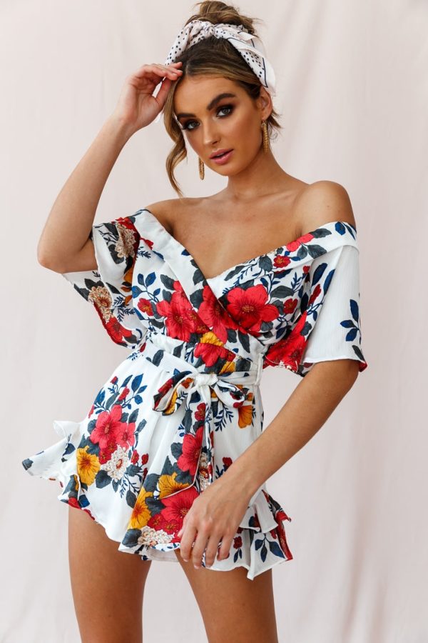 Ambrosia Off-Shoulder Floral Romper White Discount