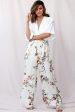 Amanda Wide-Leg Frill Detail Pants Floral Print Beige on Sale