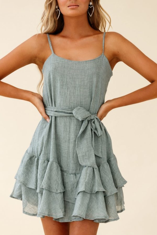 Wilshire Tiered Ruffle Hem Spaghetti Strap Dress Grey Sale