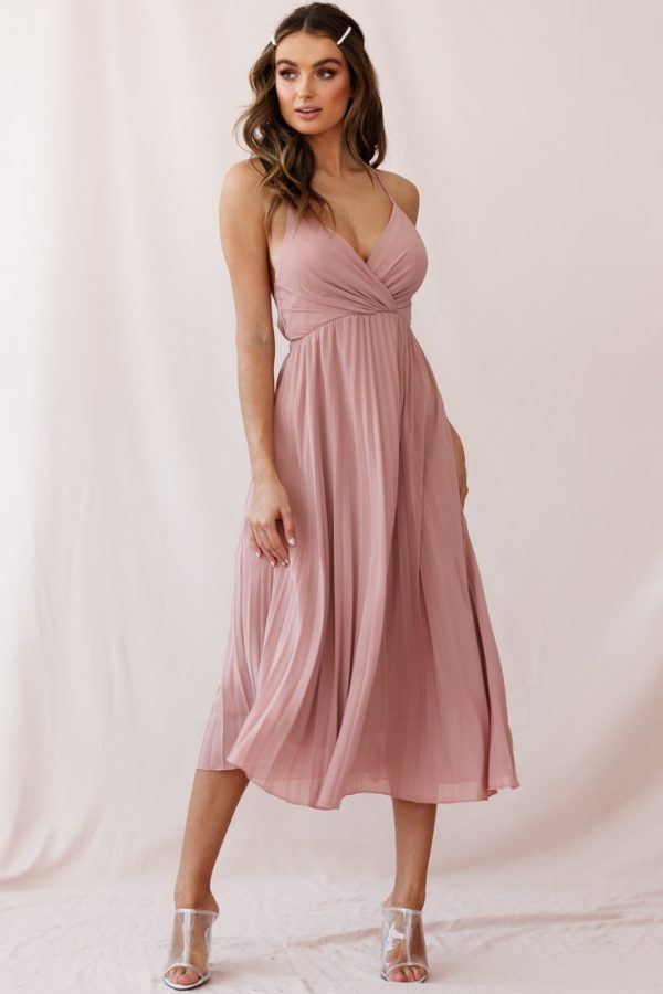 Artemis Accordion Pleat Strappy Back Midi Dress Blush Online Sale