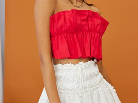 Thea Ruffle Crop Top Red Cheap