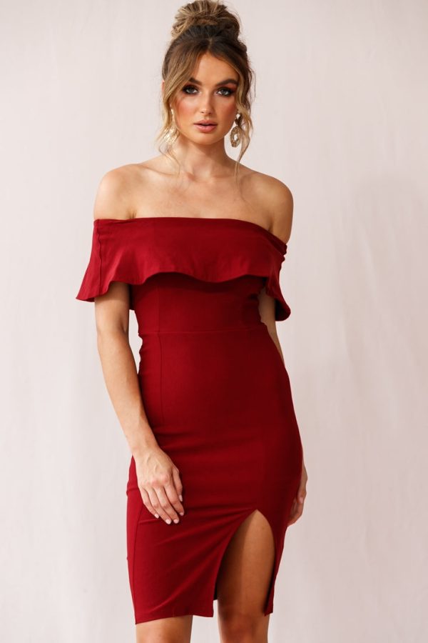 Alina Elegant Bodycon Dress Red Wine Online now