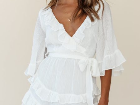 Time Will Tell Angel Sleeve Frill Detail Dress White Cheap