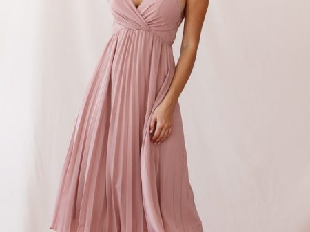 Artemis Accordion Pleat Strappy Back Midi Dress Blush Online Sale