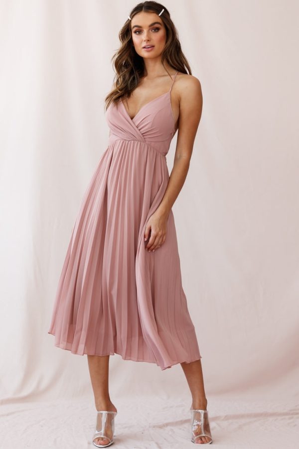 Artemis Accordion Pleat Strappy Back Midi Dress Blush Online Sale